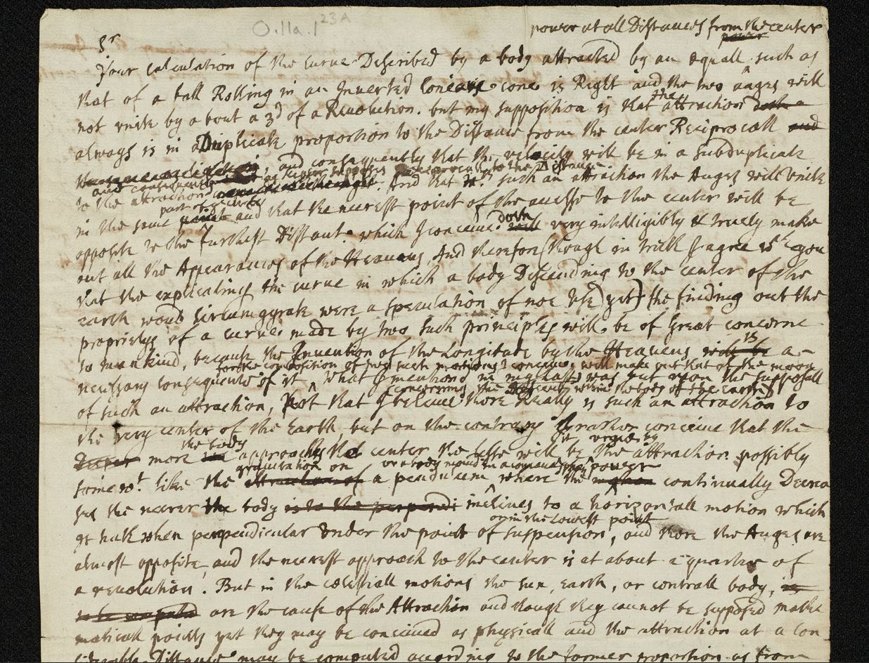 Robert Hooke's draft of a letter to Isaac Newton (MS 0.11a.1/23A).
