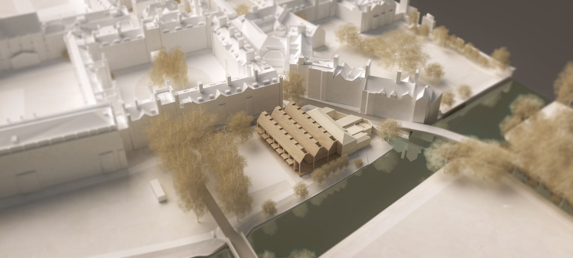 A 3D sketch model indicating the potential form of the new study and social hub at the Brewhouse.